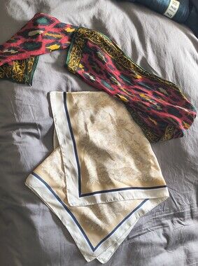 Beige Paisley Silk-Look Scarf And Red And green Leopard Scarf for Women